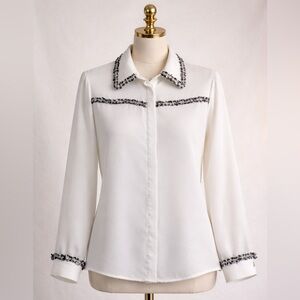 Zara White Embellished Collar Blouse XS